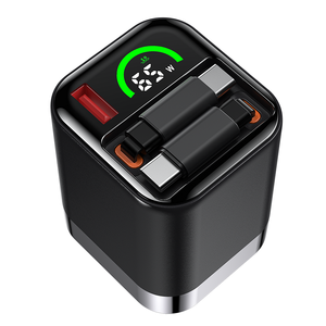 Chargeur mural rétractable 2 en 1 avec écran couleur TFT fin, 100-240V 65W, charge rapide, prise murale avec 2 câbles de charge - Product Image 2