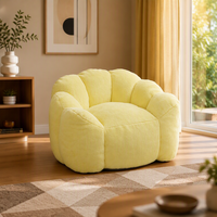 Fauteuil pouf en mousse compressée de type lotus au design moderne avec anneau de traction, fausse fourrure, confort doux, réglable, une place, jaune