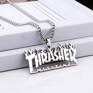 Collana con ciondolo hiphop Street collana colorata fiamma temibile gioielli in acciaio al titanio - Product Image 4