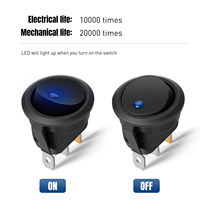Mini interrupteur à bascule rond 12V LED 3 broches ON-OFF 10A pour tableau de bord de voiture, bateau, UTV, ATV, moto