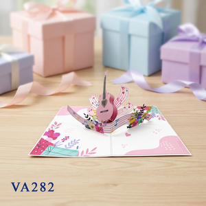 Tarjeta Pop-up 3D Hecha a Mano y Personalizada, Estilo Guitarra Rosa, para San Valentín o Acción de Gracias, Manualidades de Papel, Superventas al por Mayor - Product Image 4