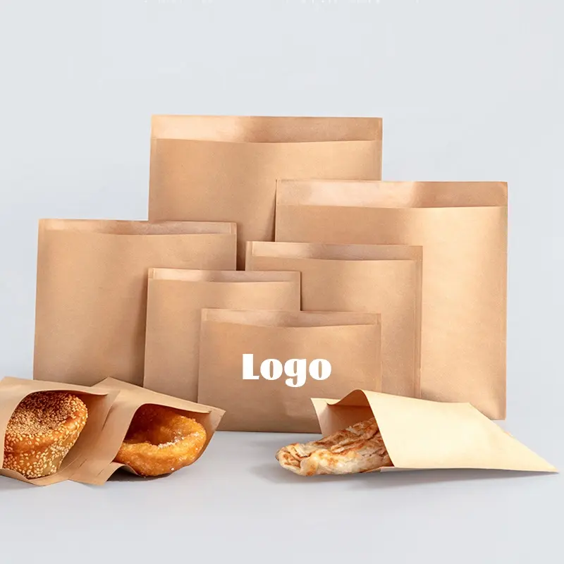Özel Logo yüksek ve düşük ağız yağlı Kraft kağıt torba tek kullanımlık patates kızartması kızarmış tavuk ve bisküvi paket çanta