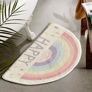 Tapis de bain demi-cercle Happy Rainbow, antidérapant, absorbant, en polyester, pour salle de bain, chambre à coucher, salon, usage domestique - Product Image 1
