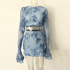 Women's Embroidered Floral Backless <b>Top</b> and Skirt 2-Piece Set Fashion - Product Image 2