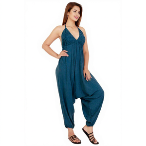 Wide Leg <b>Harem</b> <b>Jumpsuit</b> Sleeveless Halter Neck Casual Regular Fit Breathable Quick Dry Outfit - Product Image 1