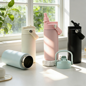 Gourde personnalisable pour enfants, écologique et réutilisable, en acier inoxydable de 14 oz, avec poignée de transport facile et couvercle à paille anti-poussière - Product Image 1