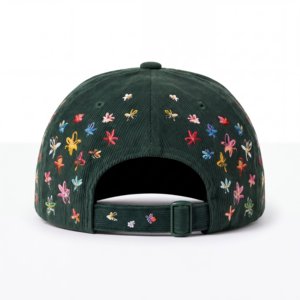 Custom Logo Leaf Design <b>Flat</b> Embroidery 6 Panel Adjustable Corduroy Baseball Cap Vintage Retro Dad <b>Hat</b> T&L Wholesale - Product Image 5