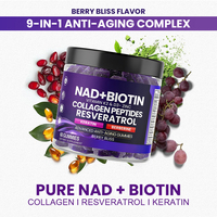 Complément alimentaire pour cheveux, peau et ongles à base de NAD+, resvératrol, berbérine, biotine, collagène et kératine, gommes NAD+ pour améliorer l'éclat de la peau