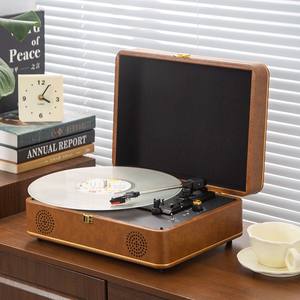 Tocadiscos de Vinilo Retro Vintage de Cuero, Reproductor de Discos LP, Reproductor de Vinilo Tipo Maleta - Product Image 6