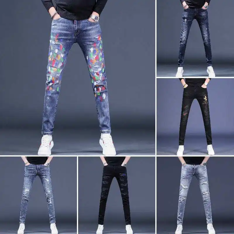 Factory Directly Wholesale Designers Pantalones Blue Jeans Mens Ripped Skinny Stretch Denim Pants Slim Men's Jeans