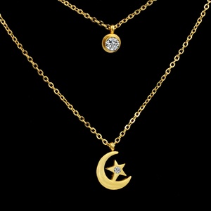 <b>China</b> Fashion Stainless Steel Double Chain Zircon Wholesale Price Moon Star 24K Gold Silver Plated Jewelry Necklace - Product Image 1
