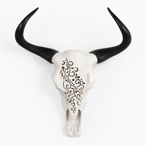 Sculpture murale en résine de taureau avec cornes noires pour la décoration de la maison - Product Image 2