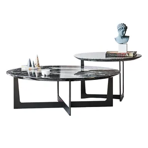Дешевый набор мебели, современная роскошная мебель для гостиной, черный металлический круглый мраморный журнальный столик, набор