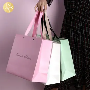 IN PACK Wholesale Custom Printed Brand Logo Paper Bag Luxury Black And White Gift Bags Kraft Retail Boutique Shopping Packaging