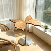 Table d'appoint en bois convertible en forme de papillon, table décorative créative, table basse en bois massif avec base en métal pour la maison