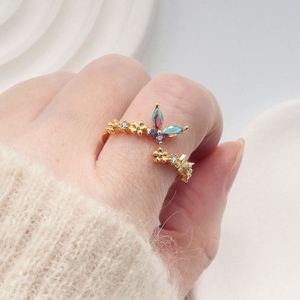 Aesthetic Crystal Gradient Zircon Butterfly <b>Rings</b> for Women Girl Cute Small Butterfly Open <b>Adjustable</b> <b>Ring</b> Charm Jewelry Band - Product Image 3