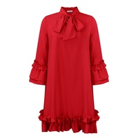 Nouvelle Robe Midi Femme Grande Taille Style Européen et Américain, Couleur Unie, Élégante, Manches Volants, à Nouer, Taille Haute, Coupe Trapèze, pour l'Été