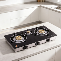 Kompor Gas Portable Outdoor Tiga Tungku Besi Cor dengan Permukaan Kaca Temper, Peralatan Dapur Rumah Tangga Cina