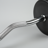 Barre d'haltères droite moderne noire de 10 kg en acier fixe, revêtement caoutchouc durable, écologique, avec poignée moletée pour la force des bras et des épaules à domicile