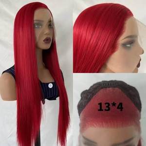 Peluca de Moda Sintética Resistente al Calor, Larga y Lisa, Color Rojo Brillante, con Frente de Encaje Transparente 13*4 para Mujer - Product Image 1