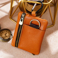 Sac de rangement sport à fermeture éclair de style japonais porte-monnaie vintage en cuir véritable avec fermeture éclair écouteur sac de rangement de crédit d'identification portable