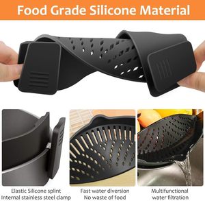 Flexible Silicone Strainer Pot Drainer Cooking Tools Adjustable <b>Clip</b> on Strainer for Pots - Product Image 3