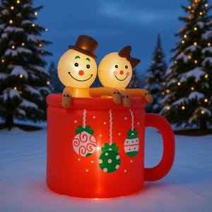 Pupazzo di Neve Gonfiabile Natalizio per Esterni, Decorazione da Giardino in PVC, Design a Forma di Tazza per 2 Persone - Product Image 2