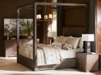 Lit plateforme à baldaquin en bois massif moderne pour chambre principale, design inspiré des hôtels de luxe