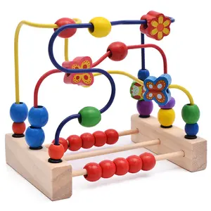 Diskon besar anak-anak pendidikan awal Puzzle manik-manik mainan permainan kayu tiga garis bunga kotak kemasan
