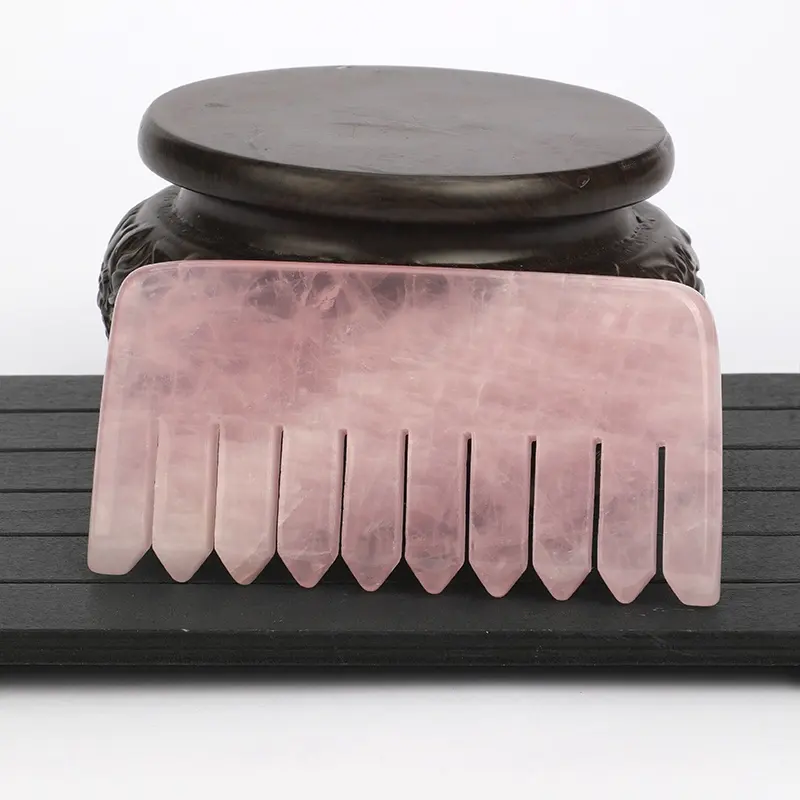 Natürlicher Kristall Haarkamm Rosa Quarz Haar massage gerät für Stress abbau Kopfhaut massage werkzeug Rosenquarz Gua Sha Kamm