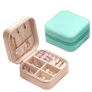 Boîte à bijoux Portable pour filles 10*10*5cm, organisateur, présentoir, étui de rangement en cuir, vente en gros, B62,