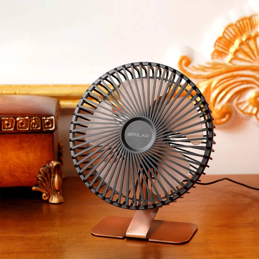 OPOLAR Home Retro Metal Frame Electric Desk Fans Small Quiet Desktop Cooling Fan Portable USB Charger Table Mini Fan