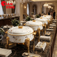 TIANXING Ensemble de plats de service ronds en marbre 6L, blanc et noir, pour buffet, matériel de restauration pour hôtel