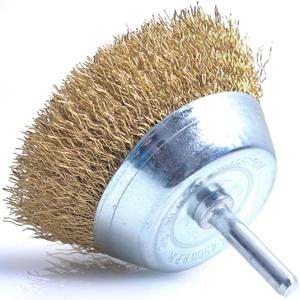DELUN <span class=keywords><strong>Brosse</strong></span> coupelle <span class=keywords><strong>métallique</strong></span> 2.5 "<span class=keywords><strong>sur</strong></span> <span class=keywords><strong>tige</strong></span> hexagonale de 1/4" Surfaces plates et verticales Poils en acier revêtus de laiton pour le mélange des soudures - Product Image 2