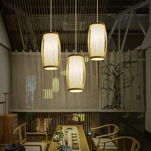 Lampe suspendue ovale en bambou de style chinois, E27 Led, à tête unique, pour restaurant, maison d'hôtes, couloir, éclairage décoratif - Product Image 1