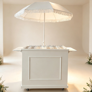 SMOOTH Wedding Birthday Party Cake Dessert Display <b>Foldable</b> Movable PVC Wood White Candy <b>Cart</b> With Umbrella - Product Image 1
