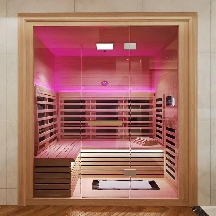 2-3 persone Hammam Indoor saune Hemlock Low EMF Sauna a infrarossi lontani con 6 riscaldatori in carbonio