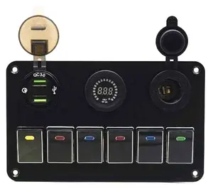 5 Colors LED 5 Gang Switch Panel 12V/24V Rocker USB Socket Power Socket Breaker Control QC 3.0 RV Car Marine