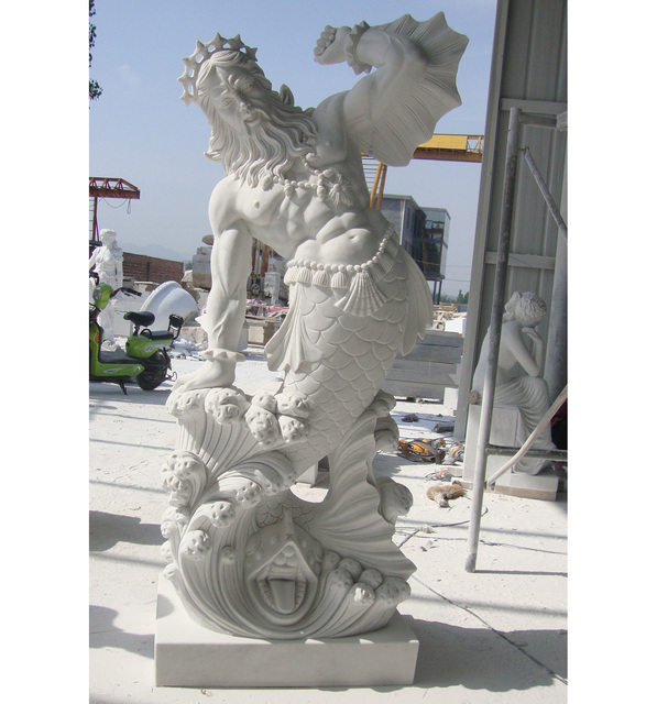 Outdoor Decoration Life Size Hand Carved Greek God Stone Marble Poseidon Statue