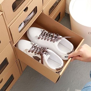 Boîte à chaussures de type tiroir en papier kraft, organisateur de rangement rectangulaire, protection anti-chaussures, utilisation à domicile ou en dortoir, fenêtre transparente - Product Image 4