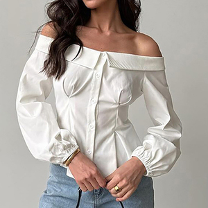 Camicia da donna Sexy monocollo alla moda Enyami <span class=keywords><strong>camicetta</strong></span> bianca con maniche a lanterna elegante alla moda e Versatile - Product Image 2