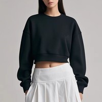 Sweat-shirt court pour femme, coupe ample, 500 g/m², 100 % coton, non doublé, avec logo brodé personnalisé, pour la mode streetwear