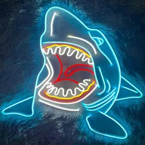 Custom Big Shark Neon Cool Anime Cartoon Fish Tank Home Playroom Bar Light Sign neon sign led light Led lights