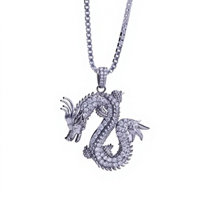 Pendentif Dragon Élégant en Moissanite Plaqué Argent avec Breloque Thème Hip Hop Unisexe Mignonne et Tendance - Product Image 1