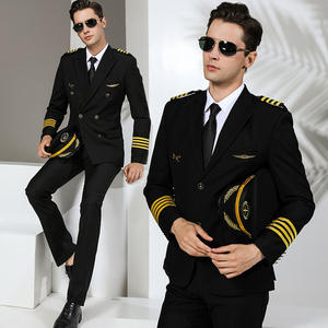 Flugbegleiter-Uniform in Blau-Schwarz für Herren, Kapitän-Pilotenanzug aus Polyester/Viskose mit Langen Ärmeln - Product Image 6