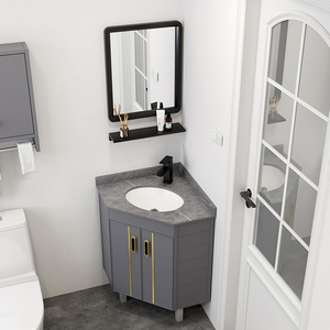 Mueble de <span class=keywords><strong>Baño</strong></span> Moderno de PVC Gris con Lavabo de Cerámica, Mueble de <span class=keywords><strong>Baño</strong></span> con Lavabo Integrado Resistente al Agua - Product Image 6