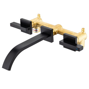 Robinet de lavabo mural 35 mm en cuivre, design cascade, pour lavabo de salle de bain - Product Image 5