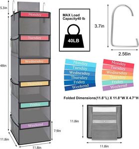 Gray Non-Woven Fabric Weekly Hanging Bag Fabric Storage <b>Wardrobe</b> Hanging Bag - Product Image 2