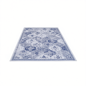Alfombra Rectangular Azul Medallion de 6x9, de Pelo Corto, Hecha a Máquina, de Poliéster Lavable, con Base Antideslizante de Goma, para Sala de Estar y Dormitorio - Product Image 1