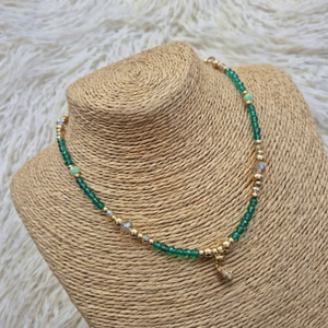 Collier tendance en gros avec pendentif fleur, perles et pierres naturelles, plaqué or/argent 18 carats pour femme - Product Image 1